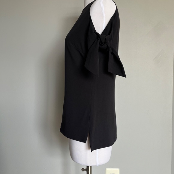 Ted Baker Yaele Black Cold-Shoulder Blouse Short Tie Sleeves Cocktail Top Tee - Picture 8 of 13